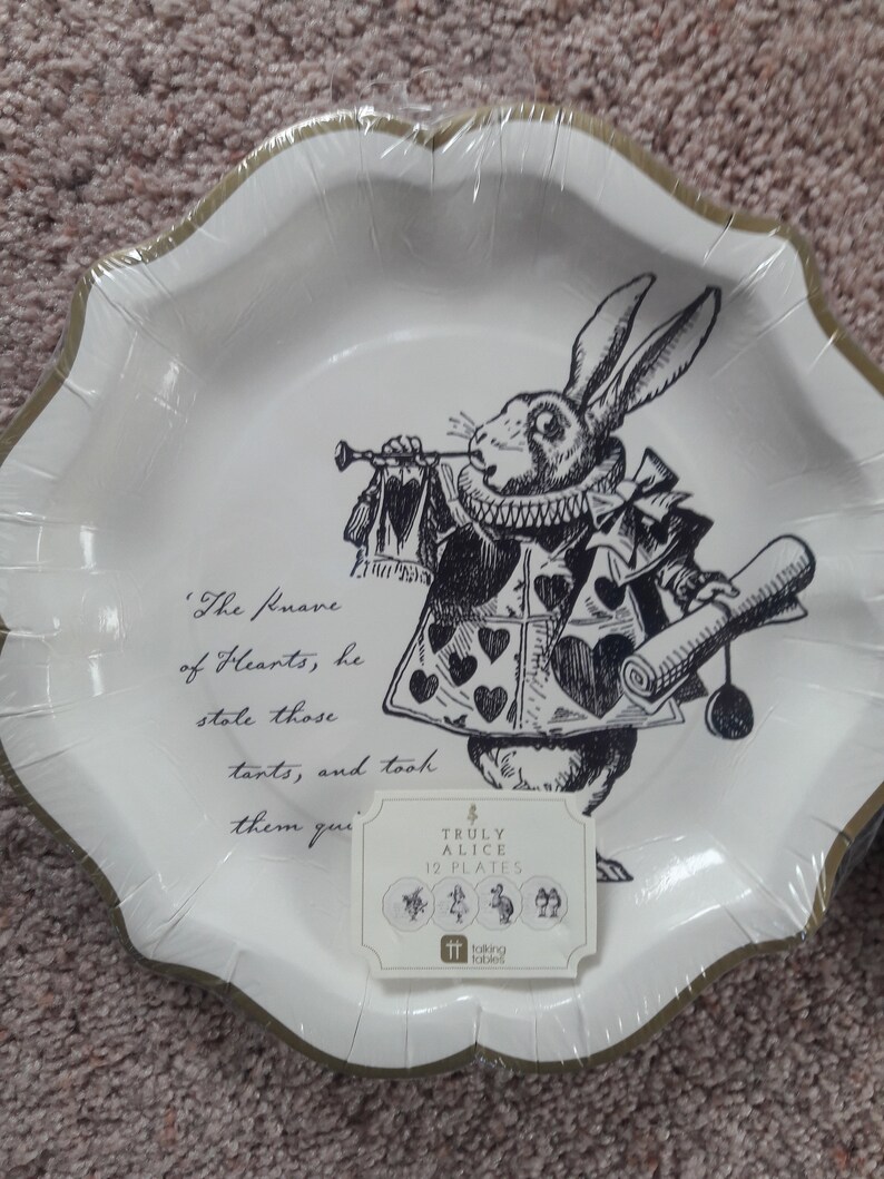 Talking Tables Truly Alice dinner plates; Alice In Wonderland tea party tableware; Mad Hatter Tea Party plates; we/'re all mad here plates