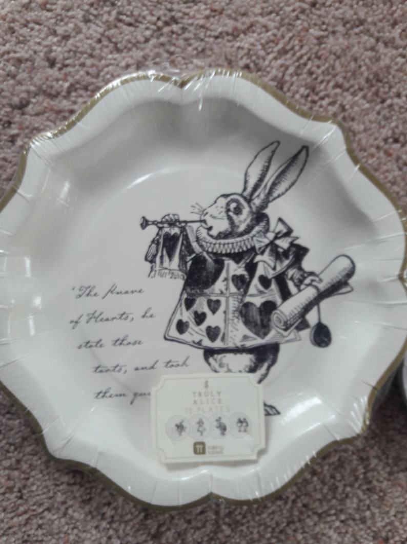 Talking Tables Truly Alice dinner plates; Alice In Wonderland tea party tableware; Mad Hatter Tea Party plates; we/'re all mad here plates