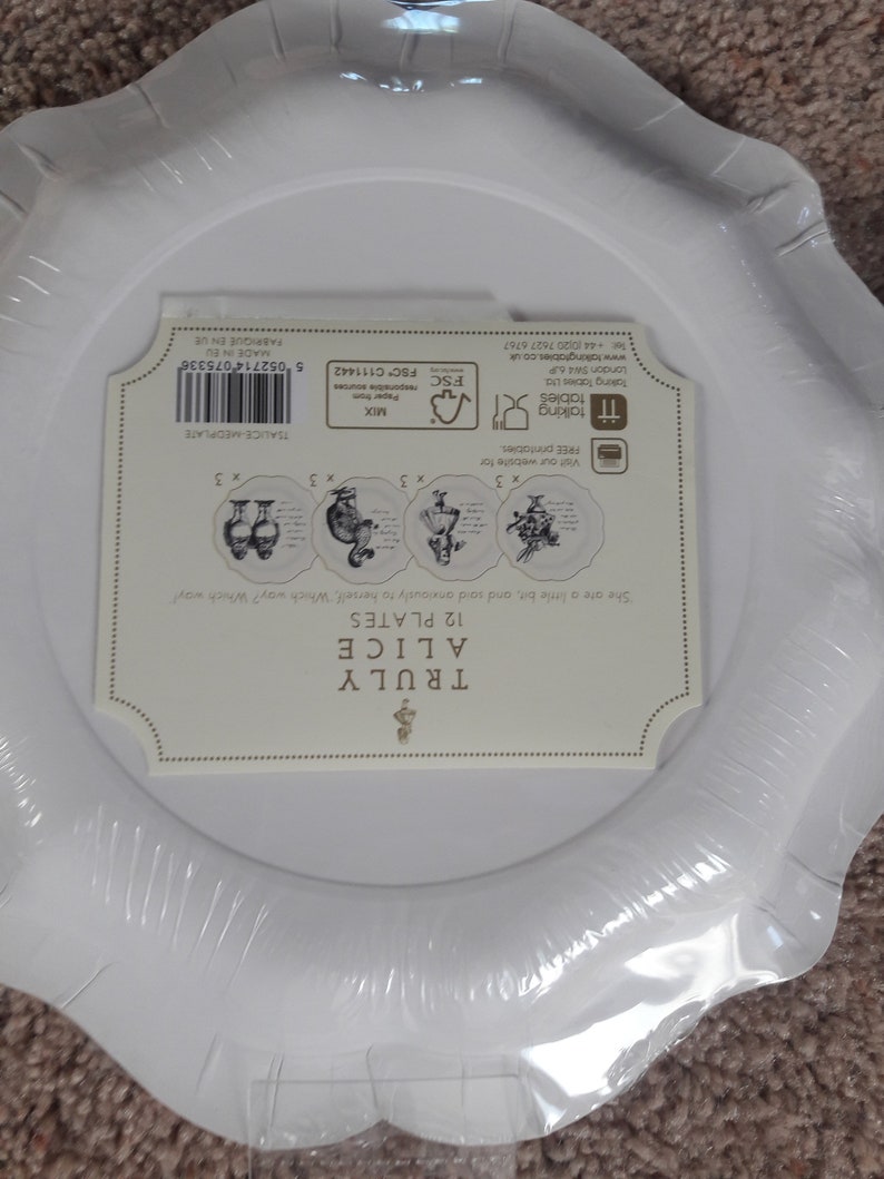 Talking Tables Truly Alice dinner plates; Alice In Wonderland tea party tableware; Mad Hatter Tea Party plates; we/'re all mad here plates