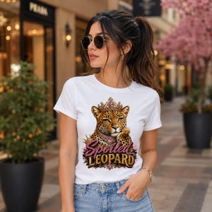 Spoiled Leopard PNG, Jeweled Crown & Diamond Necklace Sublimation Design, Bling Animal Digital Download