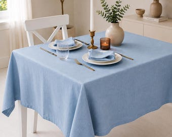 Sky Blue Linen Tablecloth, Solid Blue Table Cover, Rectangle Dining Table Cloth, Rustic Farmhouse Table Linen, Wedding Dining Decor
