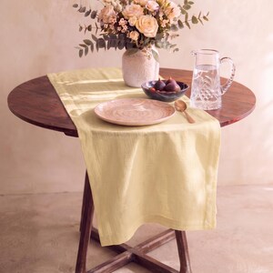 Yellow Pastel Table Runner in Many Sizes, Custom Linen Table Runners with Elegant Deep Hems, Handmade Table Runner
