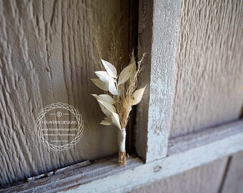 Pampas and ruscus boutonniere