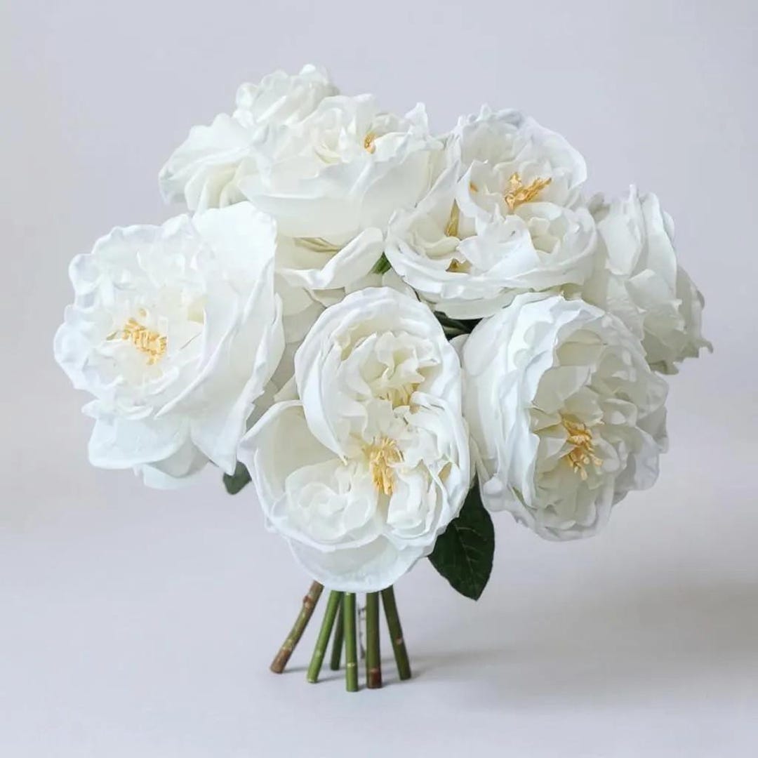 Rustic White Roses White Classic Garden Rose Bouquet- Premium Real Touch Garden Roses - Etsy