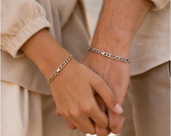 Matching Couple Chain Bracelet, Gold Link Bracelet for Him and Her, Unisex Bracelet, Anniversary Gift for Boyfriend or Girlfriend
