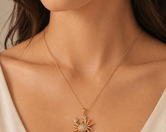 Gold Crab Necklace Pendant Ocean Beach Jewelry Dainty Ocean Animal Necklace Summer Gift for Her