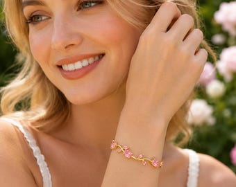 Crystal Vine Bracelet, Gold Tone Leaf Bracelet, Dainty Stone Bracelet, Elegant Jewelry Gift for Her