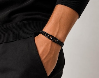Men’s Stainless Steel Chain Bracelet, Cuban Link Bracelet for Men, Gold Silver Black Chunky Bracelet, Gift for Him