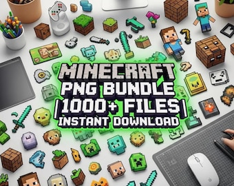 Minecraft PNG SVG Bundle | Pixel Art Game Clipart | Gamer Stickers | Digital Download