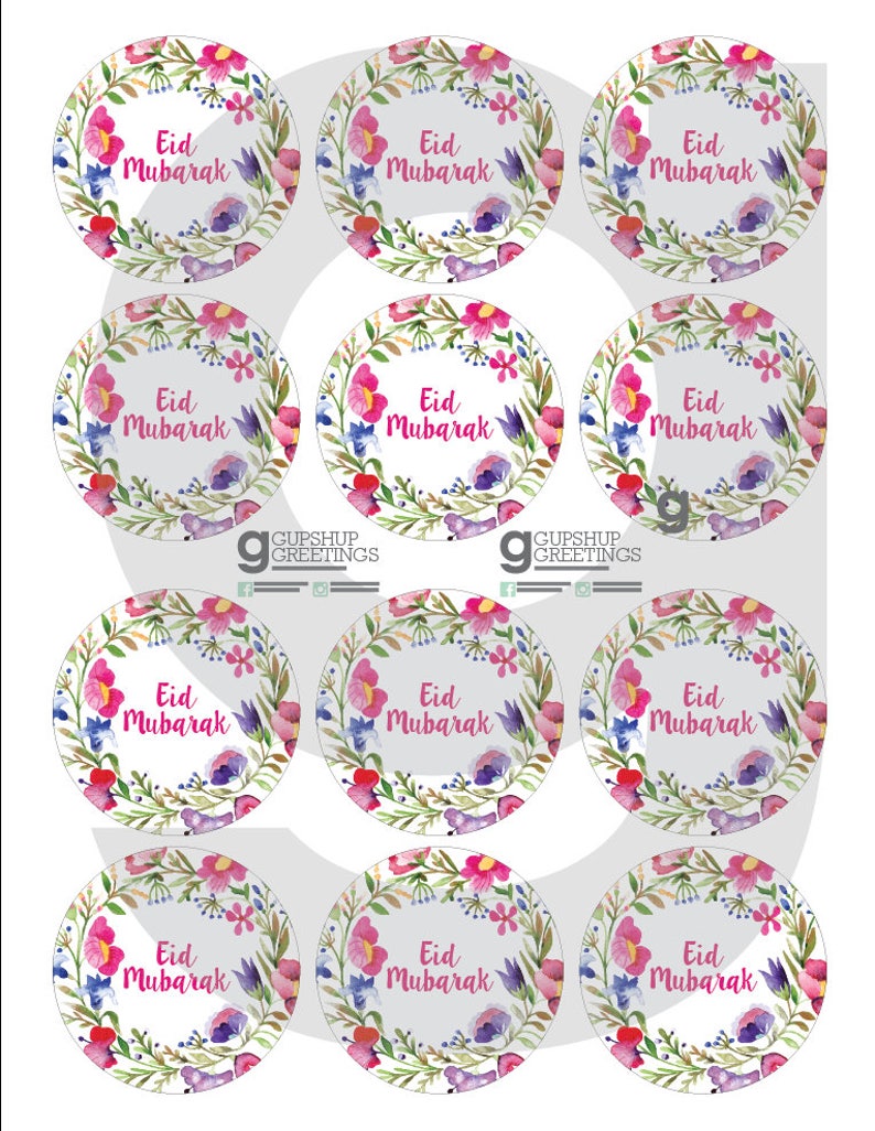 Printable Eid Mubarak Floral Stickers / Tags / Cupcake Toppers - Etsy ...