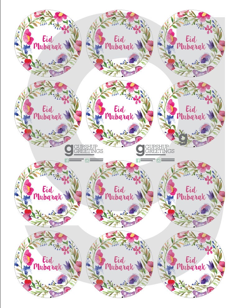 Printable Eid Mubarak Floral Stickers / Tags / Cupcake Toppers Etsy