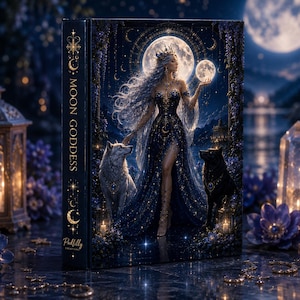 Mondgöttin mit Wölfen – Hardcover-Notizbuch | Nachthimmel, Fantasy-Kunst