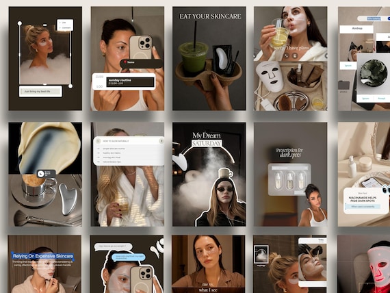 330 Skincare Instagram Templates |  Canva Posts Stories Reel Covers | Esthetician Medspa Dermatologist Influencer | Skincare Content Creator
