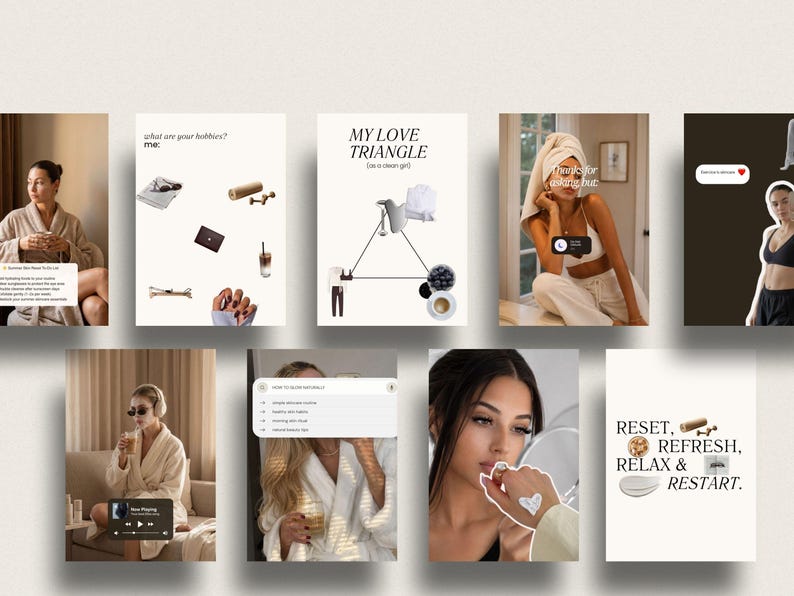 Wellbeing officer search-aligned templates for instagrambusiness skincare socialmedia wellness coaches. Built for life coaches and holistic creators who frame skincare as a self-care ritual rather than a beauty routine. Editable Canva posts, stories, and reel covers for wellness-driven Instagram feeds.