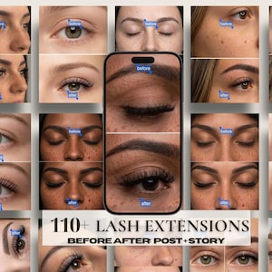 Lash Extensions Instagram Templates — 110 Canva Posts & Stories | Before and After | Classic Volume Hybrid Lash | Lash Tech Social Media |