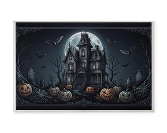 Alfombra lavable con diseño de casa embrujada y calabazas talladas / felpudo de Halloween