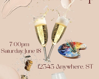 Plantilla de invitación para pintar y degustar bebidas – Folleto editable en Canva