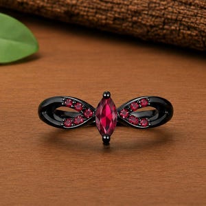 Black Ruby Infinity Ring | Marquise Red Gemstone Ring | Gothic Promise Ring | Anniversary Gift | Wedding Jewelry