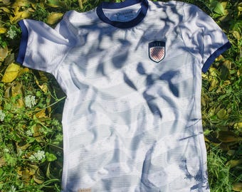USA Retro Football Jersey, White Polyester Soccer Kit, Vintage Blokecore Shirt, American Crest Premium Unisex Athletic Top