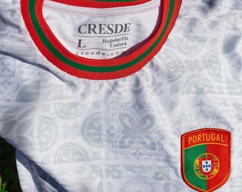 Portugal Retro Football Jersey, Red Polyester Soccer Kit, Vintage Blokecore Shirt, Portuguese Crest Premium Unisex Athletic Top