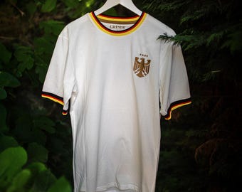 Germany Retro Style T-Shirt, 100% Cotton White Heritage Tee, Vintage Blokecore Top, Gold Eagle Crest Premium Unisex Streetwear Shirt