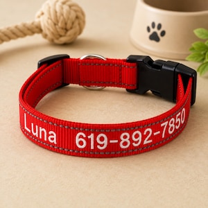 Personalized Embroidered Dog Collar with Name & Phone Number | Reflective Nylon Pet ID Collar for Small Medium Large Dogs