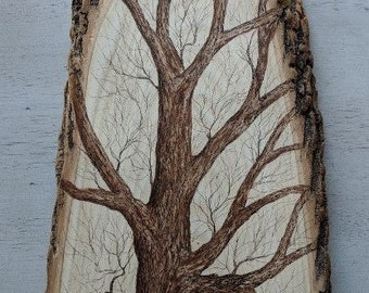 Large Wood Slice With Hand Drawn Tree - Rustic Wood Slice  - Personalized Unique Anniversary Reunion