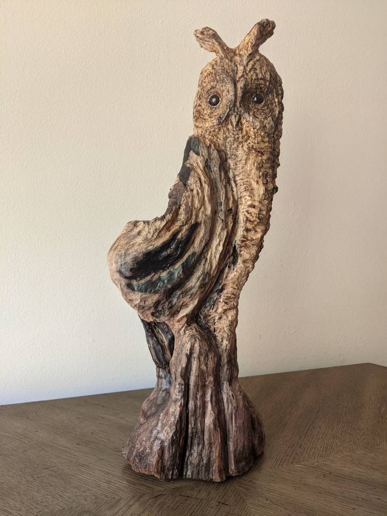 Hand Carved Owl  Sculpture by Wildlife Artist Lowell Mosley One of A Kind Owl Collector Christmas Gi