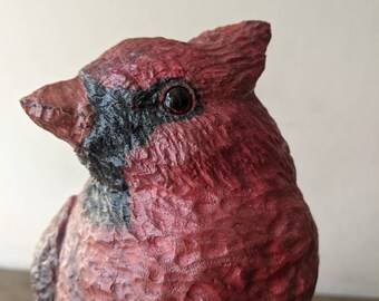 Hand Carved Cardinal Sculpture by Wildlife Artist Lowell Mosley - Driftwood Carved Cardinal