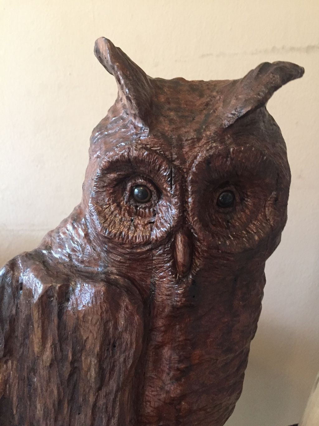 Hand Carved 21 Inch Owl Custom Sculpture by Wildlife Artist Lowell Mosley Owl Collector Great Horned