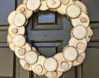 Reserved Listing - Rustic Wood Slice Wreath - 18 Inch with Teal Removable Bow