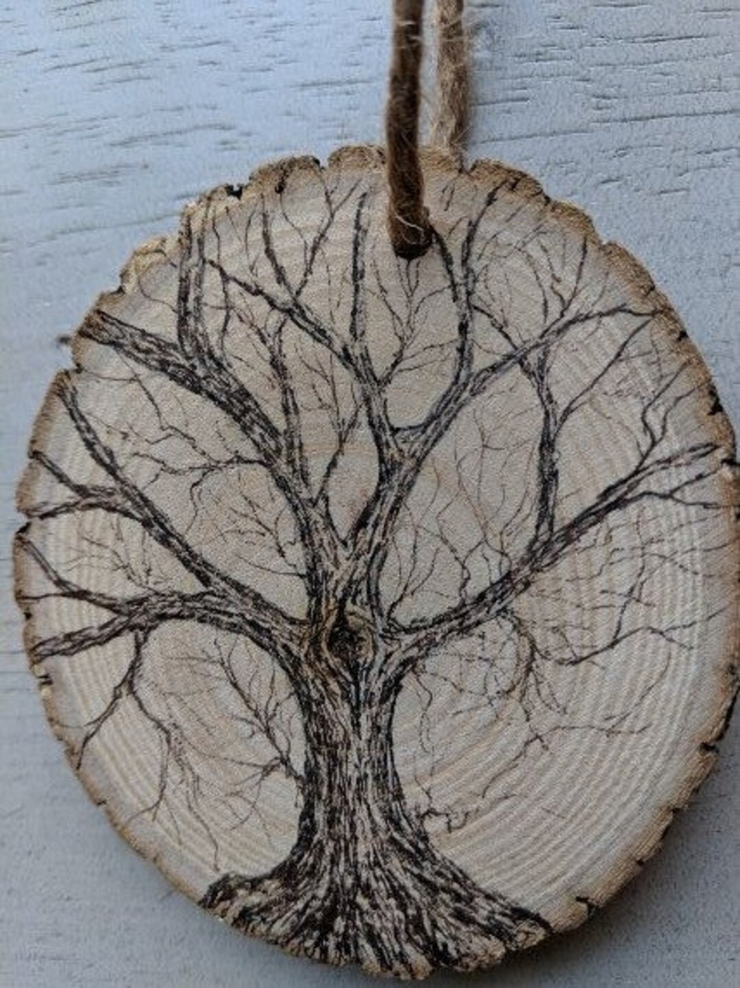 Rustic Tree Ornament Hand Drawn Winter Decor - Etsy