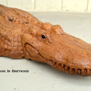 Custom Hand Carved Alligator Sculpture by Wildlife Artist Lowell Mosley - Great for Florida Gator Fan - Wood Carving - Bodock Wood
