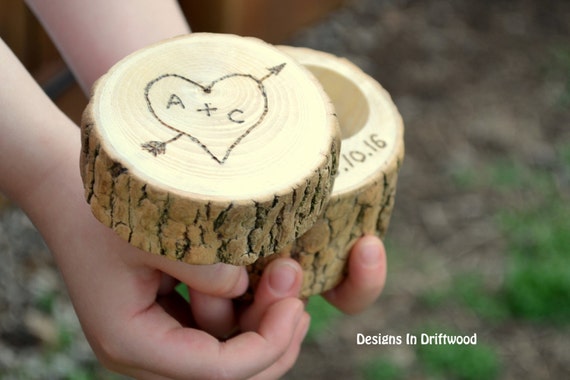 Personalized Rustic Wood Ring Bearer Pillow Box Country Wedding