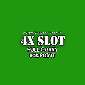 May include: A vibrant green graphic background featuring white text with black outlines. The text reads: STARTING ON 21 OCT, 4X SLOT, FULL CARRY, and 80K POINT. The design is centered and uses a bold, high-contrast font style for clear readability.