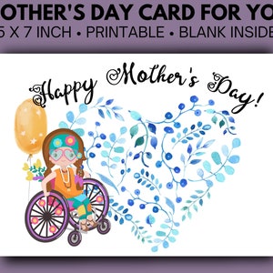 Tarjeta del Día de la Madre para Necesidades Especiales para mamá de su hija en silla de ruedas.  Tarjeta imprimible, PDF