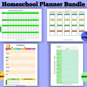 Homeschool Bundle, Homeschool Planner, Daily Weekly Monthly Yearly Planning Schedules, Homeschool Curriculum Tracker, Printable, PDF