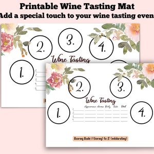 Wine Tasting Mat.  For Bridal Shower, Bachelorette Party, Wine Tastings, Or National Wine Day.  Blind Wine Tasting Score Card Printable PDF