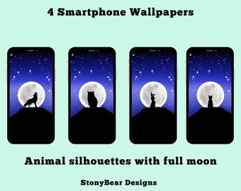 iPhone or Android Smartphone Wallpapers.  A Set of 4 Blue Backgrounds with Animal Silhouettes Plus BONUS!