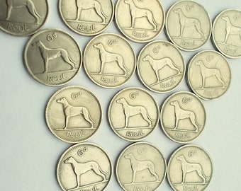 Irish Sixpence Coin, Lucky Bridal Gift, Wolfhound Design