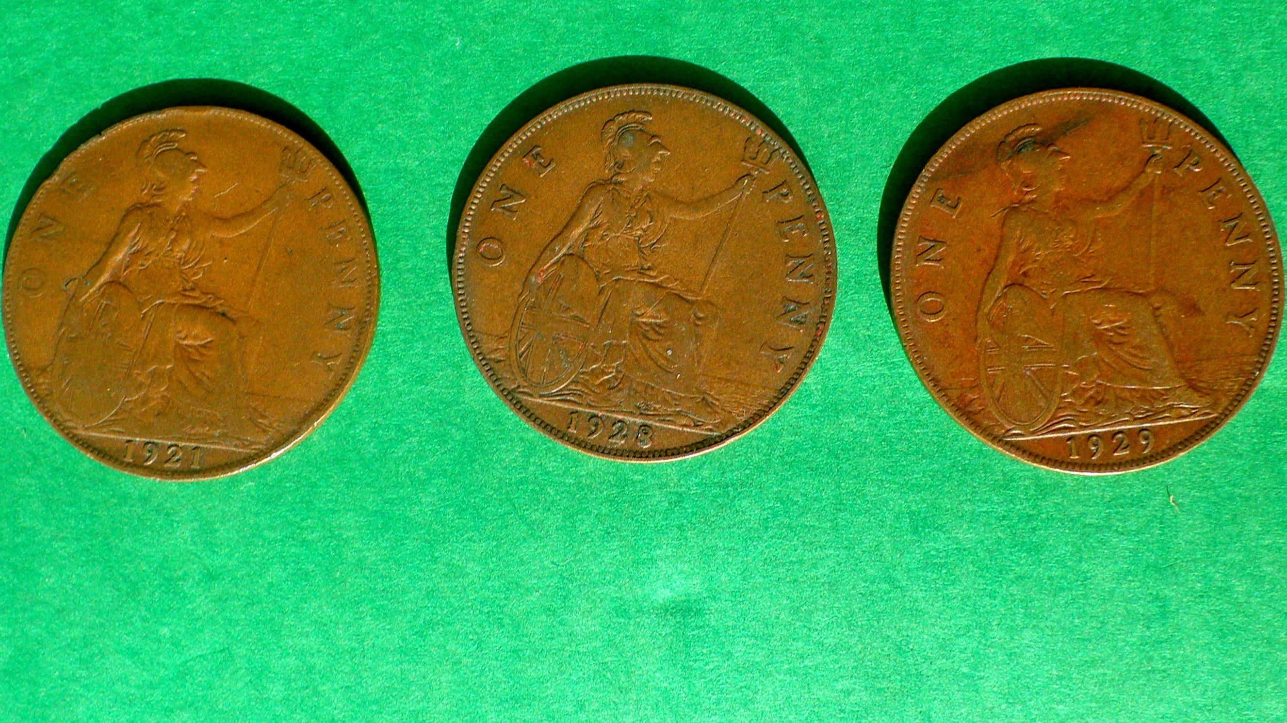ジョージアン・ペニー・ギフト、1921年/1928年/1929年英国コイン記念品
