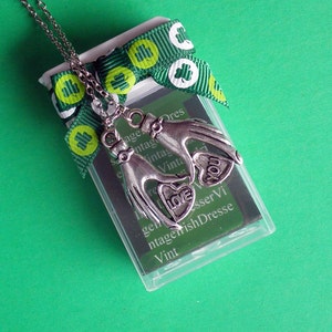 LOVE YOU. Gift for Her. Claddagh style pendant. on silvertone chain. Handmade in Ireland. Irish Necklace