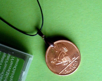 58th Birthday gift 1966 Irish Penny, Ireland Penny Coin Necklace on a waxed cord, coins direct from Ireland