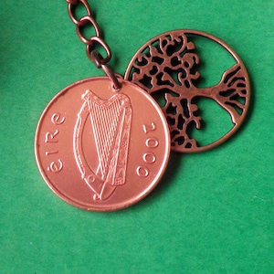 2000 Irish Keychain, 25th Münze Geburtstag, 25-jähriges Jubiläum, Irish 2p Keychain, Coppertone Anhänge, Baum des Lebens Charme