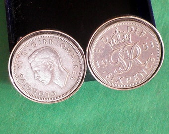 1956 English UK Coin Cufflinks, 67th Birthday Gift,  Also 1950