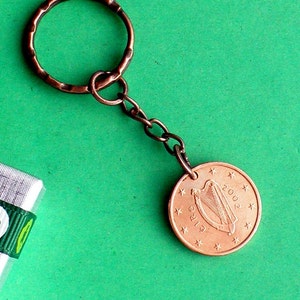 Porte-clés 2002, pièce du 23e anniversaire, porte-clés en euro de l'Irlande moderne, pièce de 5 c en cuivre sur un porte-clés en cuivre, cadeau dans une boîte, voir les dates de 2002