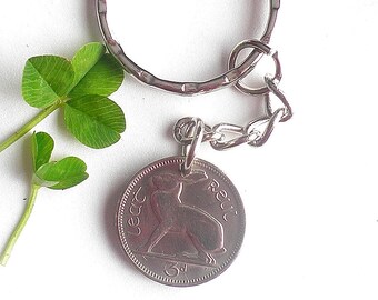 56th Keyfob, 1968 Coin Keyfob, Zipper Pull Bag Charm, Rabbit 3d. 1928 - 1968 Leat Reul  Ireland Direct coin s,