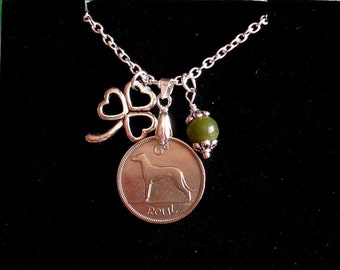 Collar vintage de seis peniques irlandeses, moneda de lobo, mármol de Connemara, regalo para 60 cumpleaños