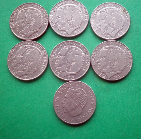 スウェーデン クローナ硬貨 x 7 1970、1978 1981、1982。 - Etsy 日本