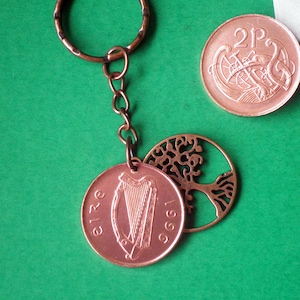 1996 Irish Keychain, 29th Münze Geburtstag, 29. Jahrestag, Irish 2p Keychain, Coppertone Anhänge, Baum des Lebens Charme
